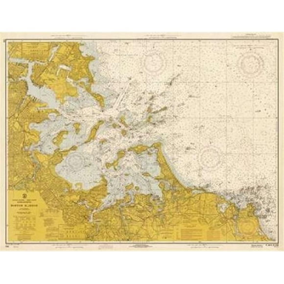 Bentley Global Arts PDX450549SMALL Nautical Chart - Boston Harbor Ca. 1970 - Sepia Tinted Poster Print by Noaa Historical Map-Chart, 11 x 14 - Small