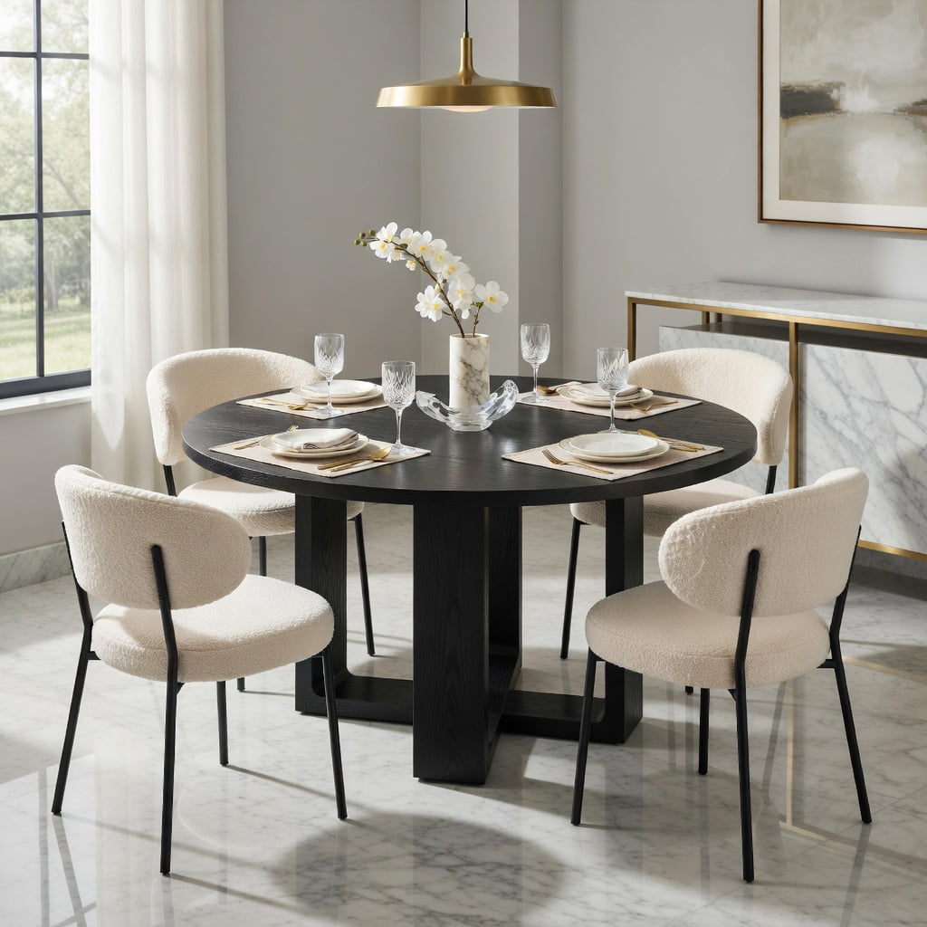Hommoo 47-Inch Round Solid Wood Dining Table, Sturdy Cross-Base Kitchen Table for 4 to 6 People, Farmhouse & Modern Style, Black