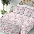 thumbnail image 3 of Ambesonne Floral Fitted & Flat Sheet with Shams 4 Pcs Set, Modern Romantic Wild Ginkgo, Calking, Pink Dried Rose and White, 3 of 5