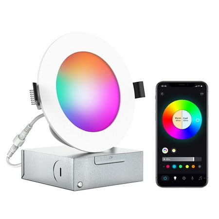 

A C100-130V 9W LEDs RGB+CCT 4Inches Intelligent Recessed Downlight Supported Wirelessly & BT Double Connected/ Supported Phones App Control Voice Control/ 16 Millions Colors Changing/ Built