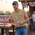 thumbnail image 4 of Mens Tank Top Vintage Button Sleeveless Workout Henley Shirts Summer Casual Classic Solid Beach Tops with Pocket, 4 of 7