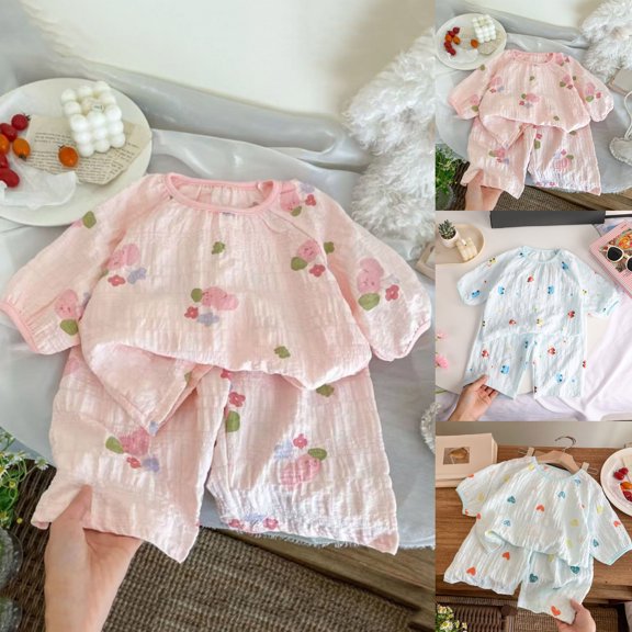 Faraee Baby Boy Girl 2 Piece Pajamas Sets Cute Print Toddler Summer Clothes Long Sleeve Tops Pants Casual Sleepwear Loungewear (Light Blue,2-3 Years)