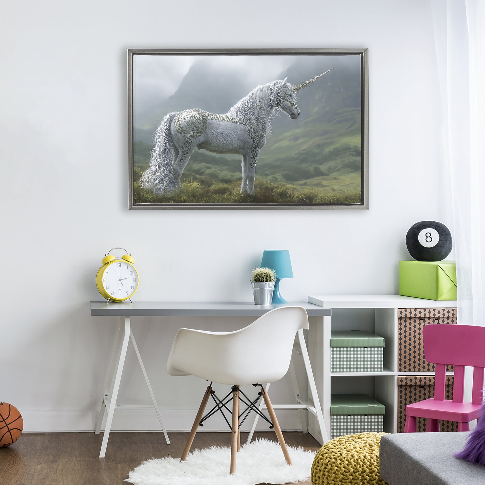 Stupell Industries Elegant Celtic Unicorn Gray Framed Floater Canvas Wall Art, design by The Wands Want