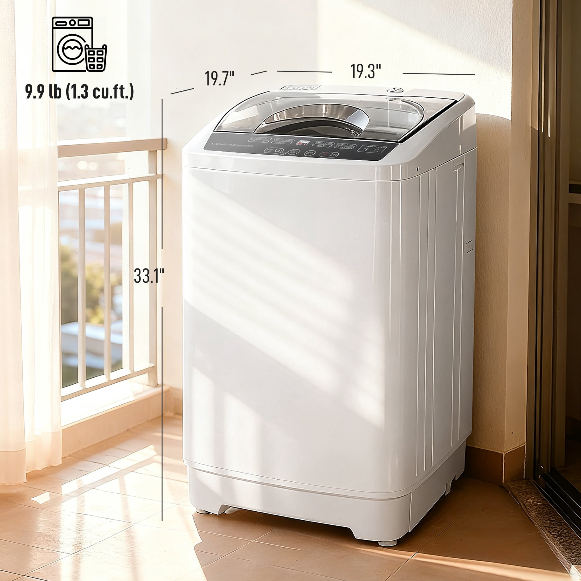 HOMCOM 1.3 Cu. Ft. Compact Washer, Portable Washing Machine with 8 Programs and 6 Water Levels, Full Automatic Washer for Apartments and RVs, White