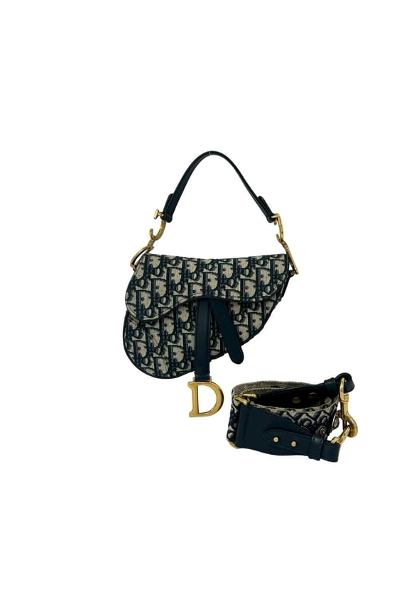 Pre-Owned Christian Dior Saddle Bag, Trotter pattern, canvas and leather, 2-way...