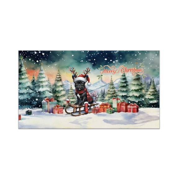 Merry Christmas Santa Reindeer Antlers French Bulldog Sleigh Xmas Winter Holiday Doormat Dog Lover Gifts Indoor Outdoor Welcome Mat - 00023