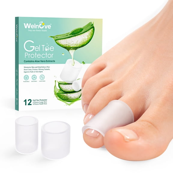Welnove Gel Toe Protectors, 12-Pack Silicone Toe Sleeves for Hammer Toes, Corns, Calluses & Blisters, Soft Cushions for Pain Relief (Multi-Size)