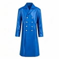 thumbnail image 5 of Faux Leather Trench Coat Men - Long Leather Jacket Double-Breasted officer Uniform Overcoat Slim Fit Notched Lapel Black Full Length Jacket Overcoat Size 5XL Blue, 5 of 8