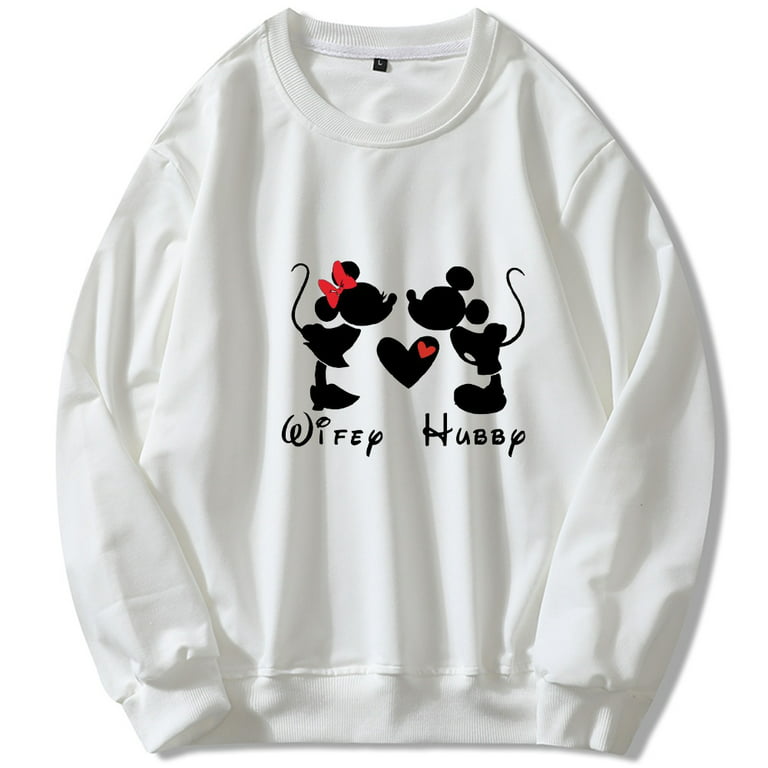 New Autumn and Winter Solid Color Blouse Sweatshirt Long-Sleeved Casual  Loose Mickey and Minnie Couple Sweater Gifts for Women and Men, Valentine's  Day Gift for Couple Hoodies,White 