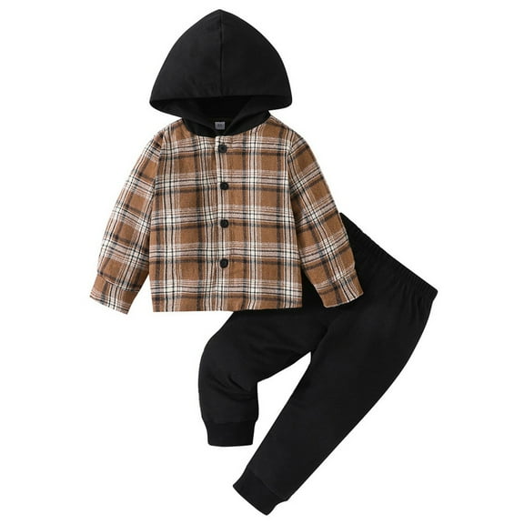 1-5Y Toddler Baby Boy Casual Outfits Long Sleeve Tops Plaid Hoodie Sweatshirt   Sweatpants Kids Boy Fall Winter Set