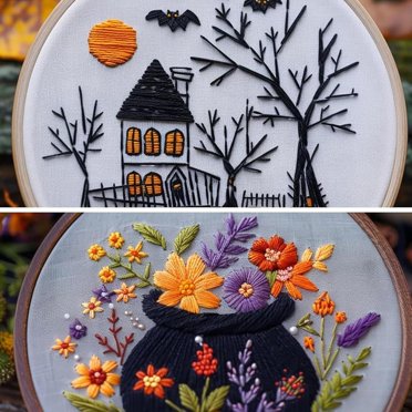 Halloween Embroidery Kit For Beginners - Gothic Cross Stitch With 6 Inch Hoop