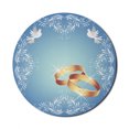 thumbnail image 1 of Wedding Mouse Pad for Computers, Celebration Ornament Frame 2 Flying Doves Heart Shapes Wedding Rings, Round Non-Slip Thick Rubber Modern Mousepad, 8" Round, Blue White Pale Caramel, by Ambesonne, 1 of 2