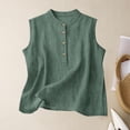 thumbnail image 2 of LWavelet Women's Asymmetrical Button Detail Sleeveless Blouse – Linen Blend Casual Work Top Dark Green XL, 2 of 4