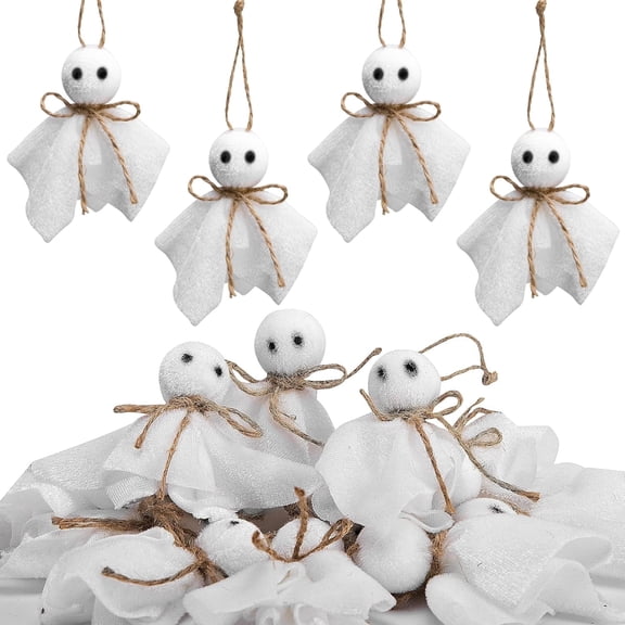 16 Pcs Halloween Ghost Decorations, 3 inch Small Hanging Ghost Decorations for Haunted House Party Yard Tree Decor