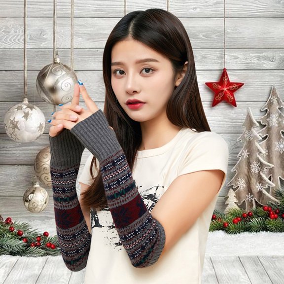 Luo Fashion under $3 Women’s Snowflake Fingerless Knit Gloves Half-Finger Warm Christmas Mittens