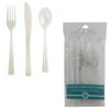 Assorted White Iridescent Plastic Cutlery, 24ct - 8 Packs, (64 forks, 64 Spoons, 64 knives)