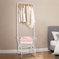 thumbnail image 3 of 3-Tier Metal Rolling Laundry Cart with Hanging Bar Wheel,Organizer Storage with Double Pole Rack and Bottom Shelf Basket Storage Cart, 3 of 8