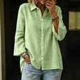 thumbnail image 4 of QSXADF Women's Button Down Shirts Cotton Linen Tops Point Collar Long Sleeve Solid Button Front Shirt For Office Casual Women's Fall Winter Tops, 4 of 6