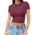 thumbnail image 1 of T-Shirt à Manches Courtes pour Femmes Femmes Liquidation Femmes Chandails Mélangés T-Shirt Court pour Femmes T-Shirt d'Été pour Filles Haut à Enfiler pour Femmes Mince Col Rond Mode Manches Courtes, 1 of 7
