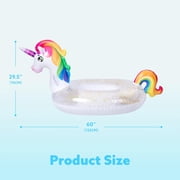 Joyfy Inflatable Unicorn Pool Float Raft with Glitters, Fun Beach Floaties, Ride On Unicorn Raft, Pool Toys, Party in Summer Lounge Raft Decorations for Kids