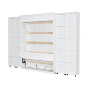 Mintazer Queen Murphy Bed with Pull-Out Storage Cabinets, Modern Foldable Wall Bed with Storage Doors for Bedroom Apartment Guest Room, White