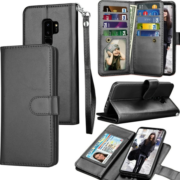 Galaxy S9 Plus Case S9 Plus Wallet Case Samsung Galaxy S9 Pu Leather Case Tekcoo Luxury Cash Credit Card Slots Folio Flip Cover Detachable Magnetic Case Kickstand Black Walmart Com