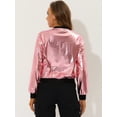thumbnail image 4 of INSPIRE CHIC Blouson Bomber à Fermeture à Glissière Léger Métallique à Col Montant Holographique pour Femme Roses m, 4 of 5