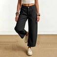 thumbnail image 6 of Karymi Linen&nbsp;Pants&nbsp;Women Solid Single Button Zipper Fly High Waist Barrel Cropped Pants, Front Patch Pocket Loose Curved Wide Leg Trousers Pants for Women, 6 of 7