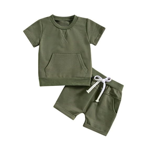 Yievot Unisex Toddler Baby Boy Girl Summer Clothes Short Sleeve T-Shirt Tops Short Pants Two Piece Solid Outfit Set 0-3 Years 2025 Baby Outfits Clothing