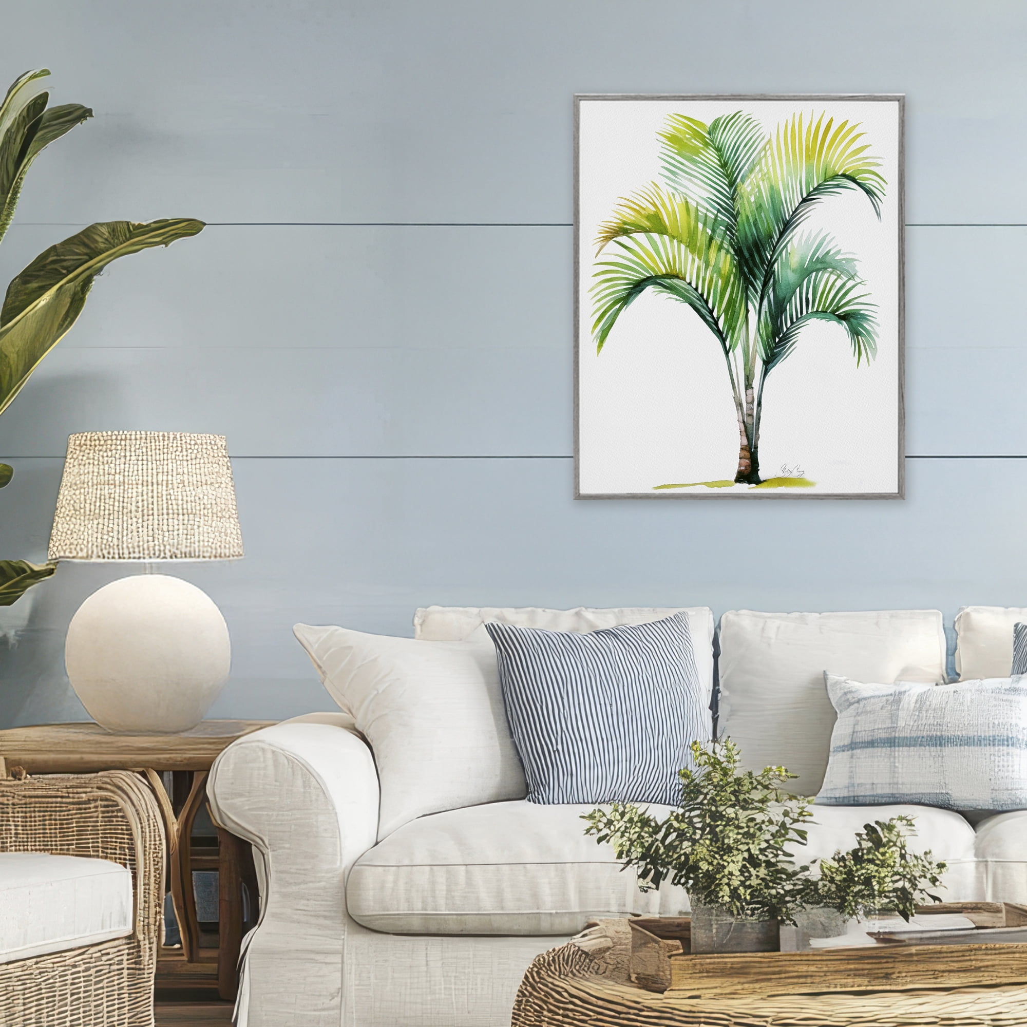Stupell Industries Coastal Canopy Palm Tree Gray Framed Giclee Art, design by Shelly Craig