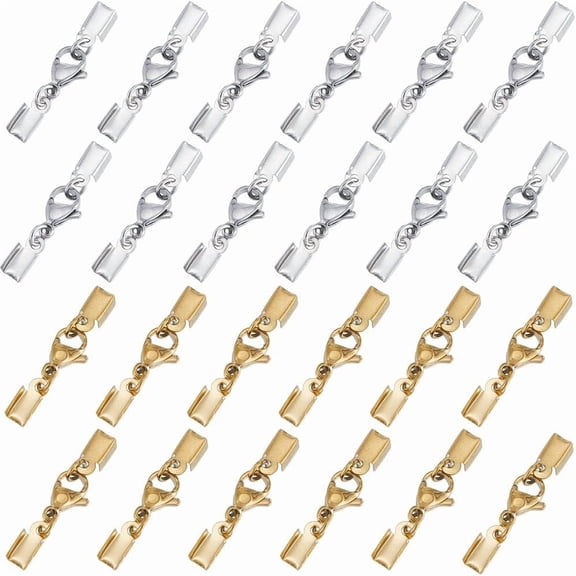 1 Box 32Pcs 304 Stainless Steel Lobster Claw Clasps with Cord Ends Leather Cord Ends Leather Cord End Clasp Crimp End Caps Fold Over Cord End Caps for Jewelry Making Accessories DIY Craft Colorful