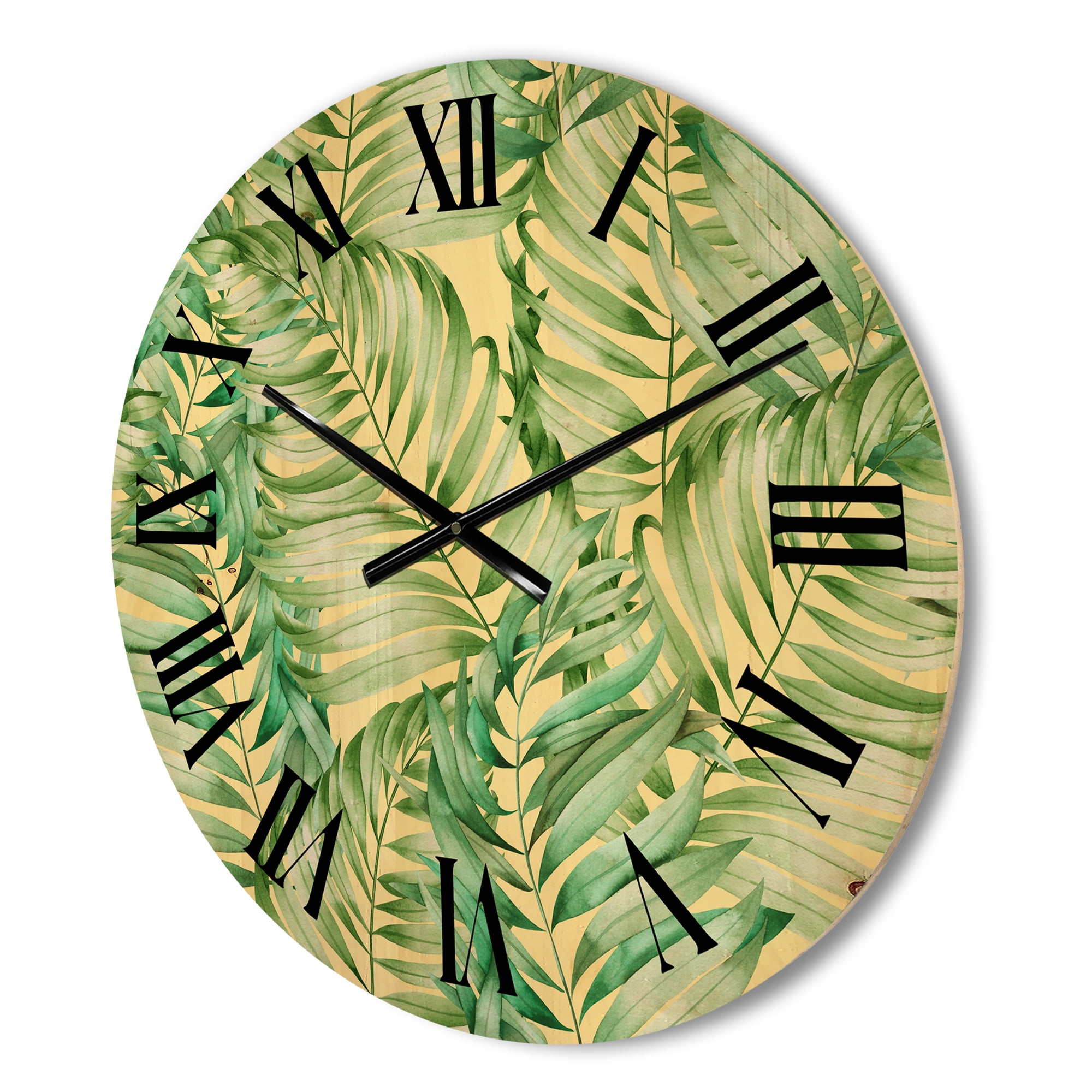 Designart 'Tropical Green Leaves of Monstera' Tropical Wood Wall Clock