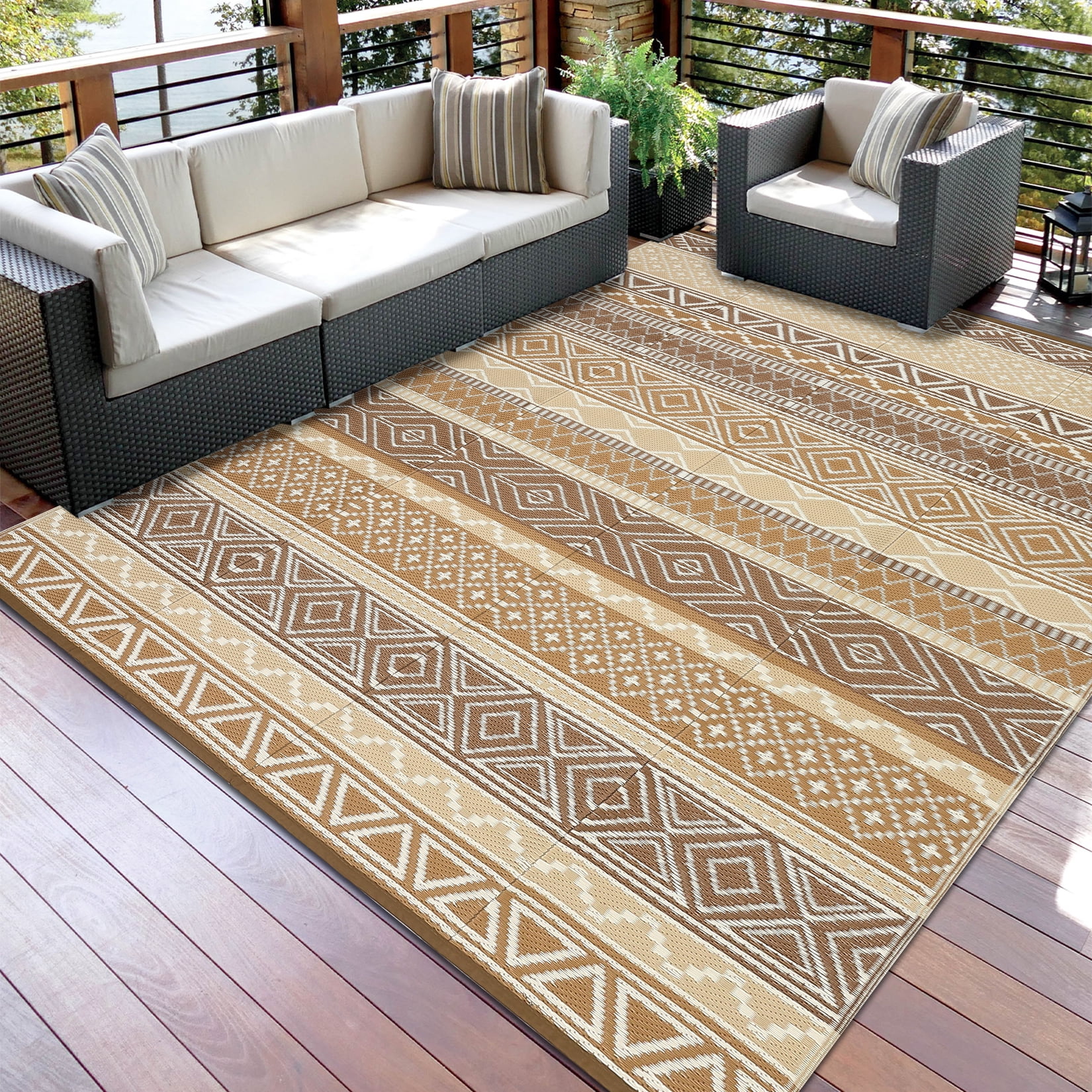 Sunvasagoo Waterproof Reversible Outdoor Rug – Lightweight Portable Patio MWaterproof Reversible Outdoor Rug – Lightweight Portable Patio Mat for Camping, RV, Deck, Porch – UV & mark Resistant