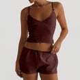 thumbnail image 2 of Womens Pajama Set Suspenders Bow Tank Top Shorts Solid Color Lightweight Pajamas Brown, 2 of 5