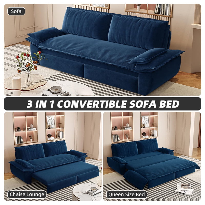 3-in-1 Convertible Sleeper Sofa Bed, 73.2" Queen Pull Out Sofa Bed, Velvet Loveseat Bed Couch Bed for Living Room Apartment Small Places