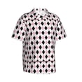 thumbnail image 2 of Pink Argyle Black White Hawaiian Shirts For Men, Summer Short-Sleeve Relaxed-Fit Button-Down Shirts X-Large, 2 of 9