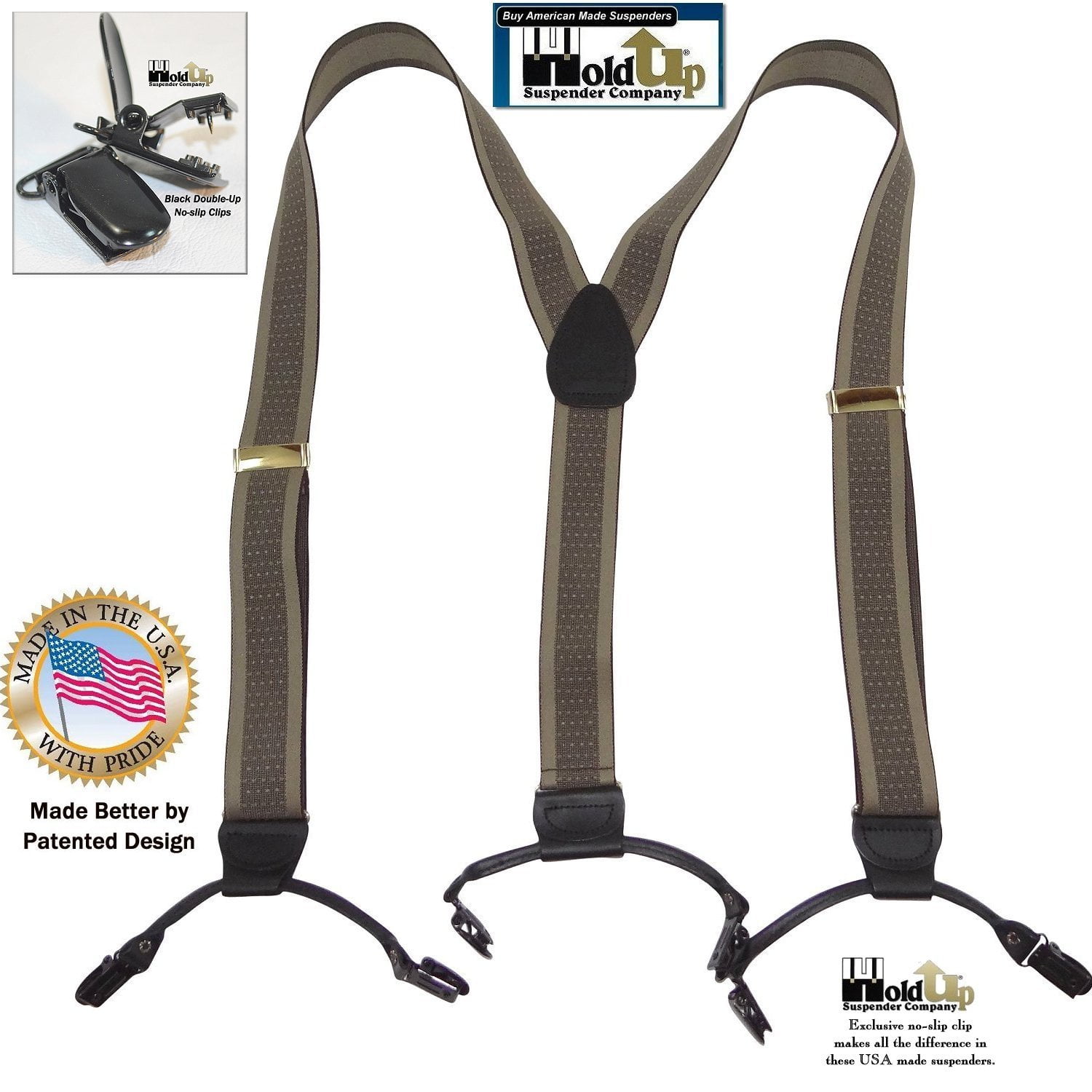 Holdup Suspender HoldUp Brand Tan and Taupe Jacquard Doubleups Y