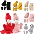 thumbnail image 3 of Yesbay 3Pcs/Set Women Hat Scarf Gloves Set Plush Ball Decor Knitting Hat Long Scarf Touch Screen Gloves Set, 3 of 8