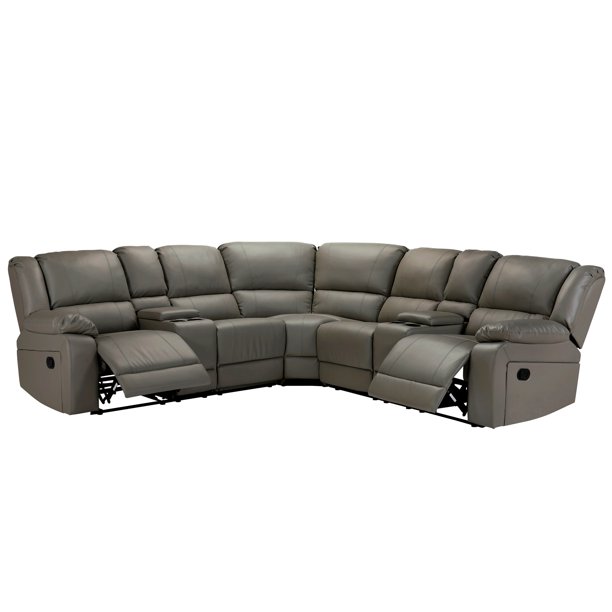 Recliner Sofa Set Pu Leather And Couch Corner Sectional With Cup Holder Manual Reclining Chair Power Motion For Living Room Grey Com Recliner Sofa Set Pu Leather And, Corner Sectional Leather Sofa