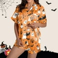 thumbnail image 2 of FEIFLY Women's Halloween Printed Pajama Blouse Tops Shorts Suit Set Casual 2 Piece Pajamas Sets Holiday Loungewear For Daily Wear Comfortable Fashion, 2 of 7