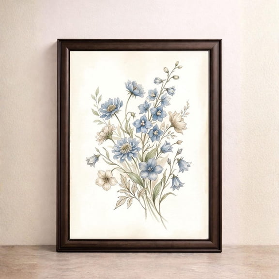 Blue Wildflower Wall Art Print French Country Decor