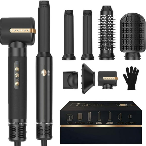 7 in One Blow Dryer Brush, 110000 RPM High Speed Hair Dryer with Diffuser Concentrator, Hair Curler Thermal Brush, Hot Air Brush Hair Styling Tool