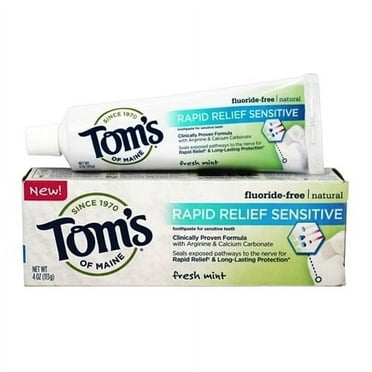 Toms of Maine Natural Toothpaste Rapid Relief Sensitive Fluoride Free Fresh Mint, 4 Oz, 3 Pack