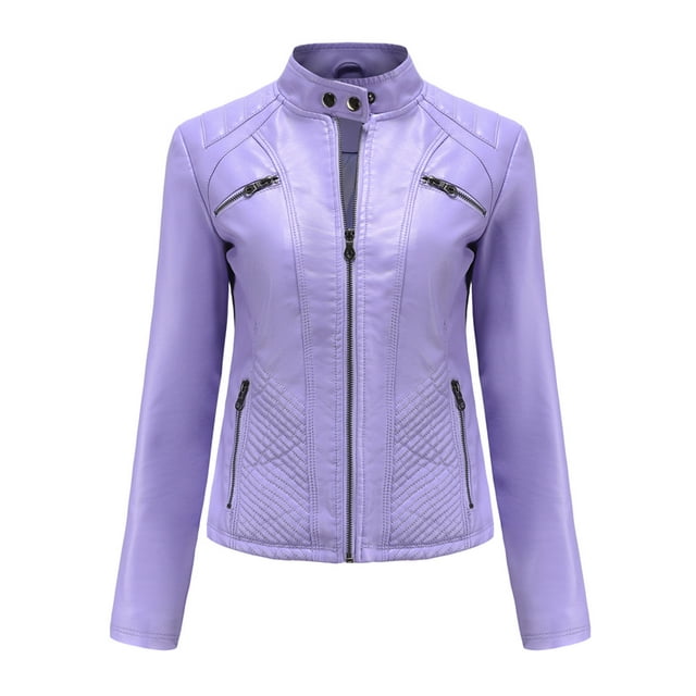 Women Bomber Motorcycle Jacket Long Sleeve Stand Collar Slim Fit Outerwear Coat Note Please Buy One Or Two Sizes Larger
