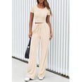 thumbnail image 3 of PRETTYGARDEN Womens 2 Piece Outfits Summer Ribbed Knit Button Short Sleeve Tops Casual Wide Leg Pants Lounge Sets, 3 of 7