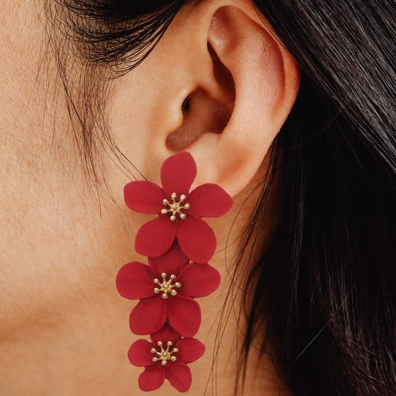 ELAYARD Red Floral Earrings for Women, Alloy Jewelry Perfect for Daily Wear and Special Events, Lightweight and Stylish Accessory