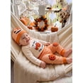 thumbnail image 6 of RUINIXCW Infant Baby Boy Halloween Outfits Pumpkin Ghost Embroidery Long Sleeve Crew Neck Romper Elastic Waist Pants and Hat, 6 of 9