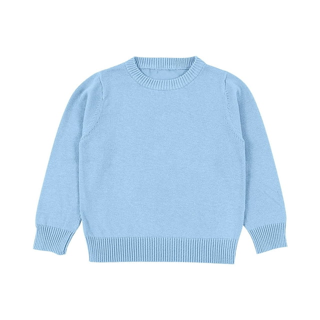 Floleo Chandail Garçons et Filles Enfants Automne Couleur Unie à Carreaux Enfants Col Rond Tricot Doux chandail Tops Hiver Manches Longues Col Rond Chandails(Bleu Clair#1,18-24 Mois)