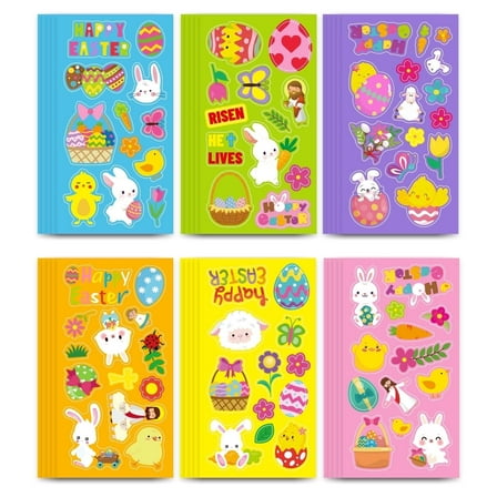 120 Pcs Easter DIY Craft Kit for Kids - Egg, Bunny, Cross, Scene Stickers & Decorations, Handmade Easter Cards with Ribbons for Children’s Easter Activities, Gifts, & Home Decoration