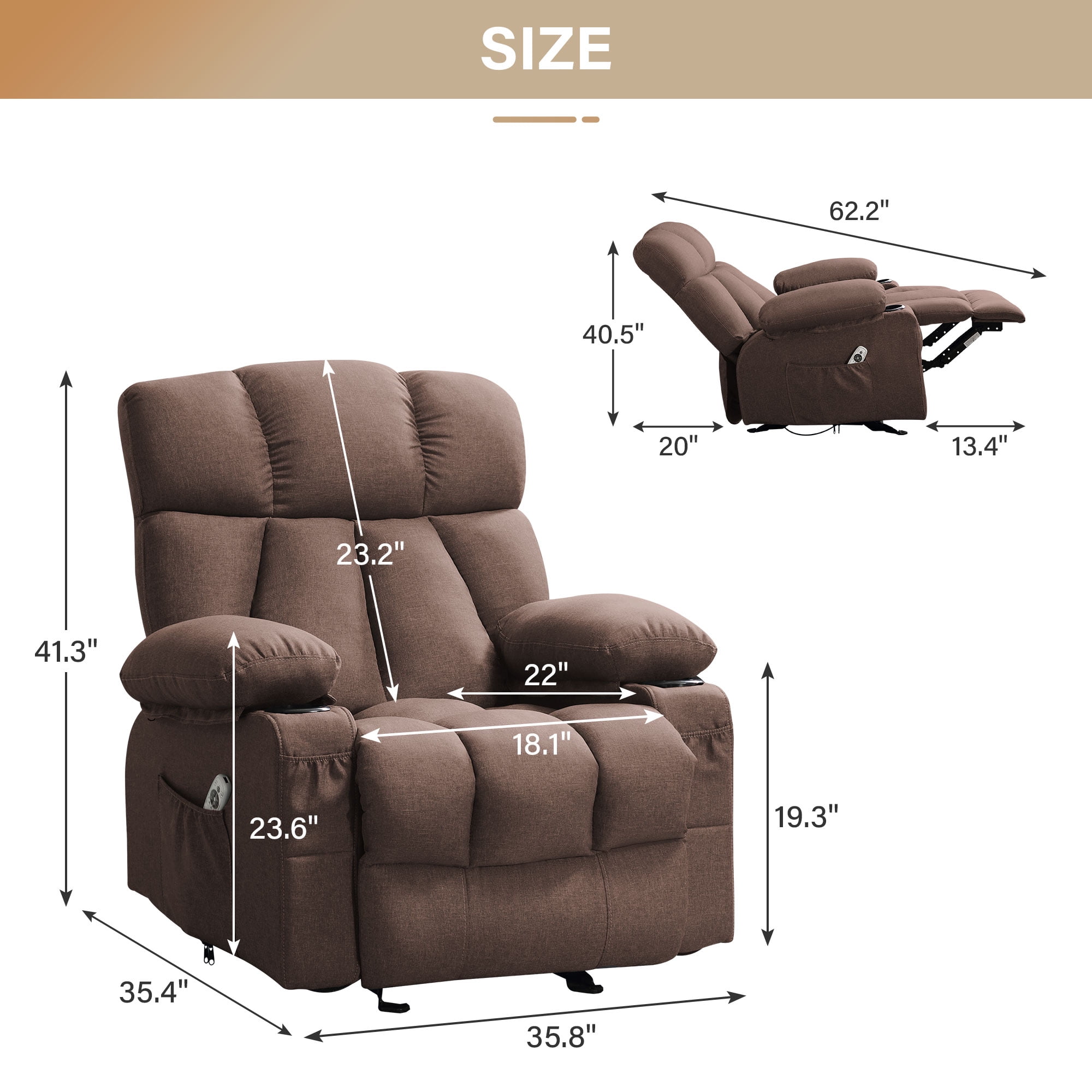 JONPONY Manual Recliner Chair with Heat Therapy and Massage Function, Heavy Duty Reclining Mechanism(图3)